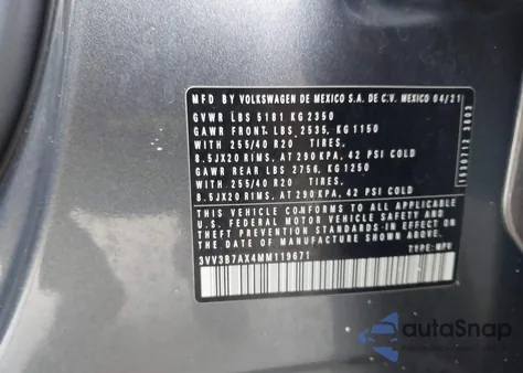 2021 Volkswagen Tiguan 2.0T Se/2.0T Se R-Line Black/2.0T Sel from USA, damaged, VIN 3VV3B7AX4MM119671